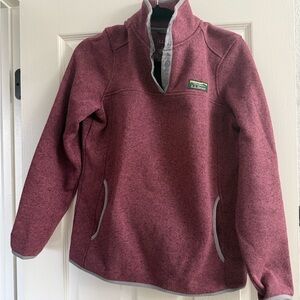 L.L. Bean Burgundy Half button up Fleece Sweater with Gray Trim